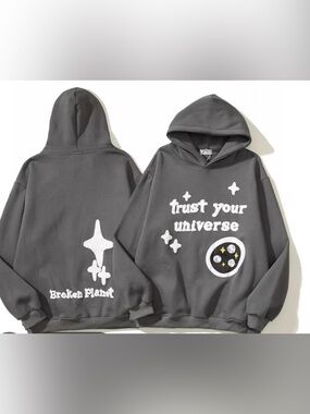 Broken Planet Trust Your Universe Gray Graphic Hoodie Sweatshirt